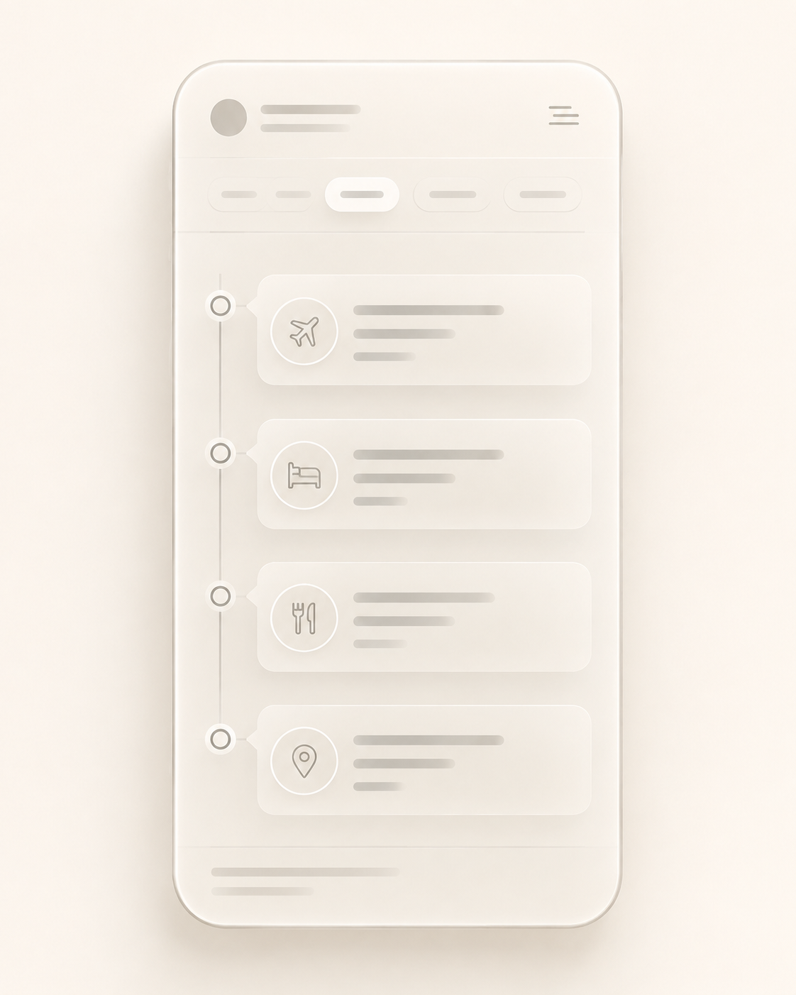 Kobei.ai app concept: daily travel itinerary timeline